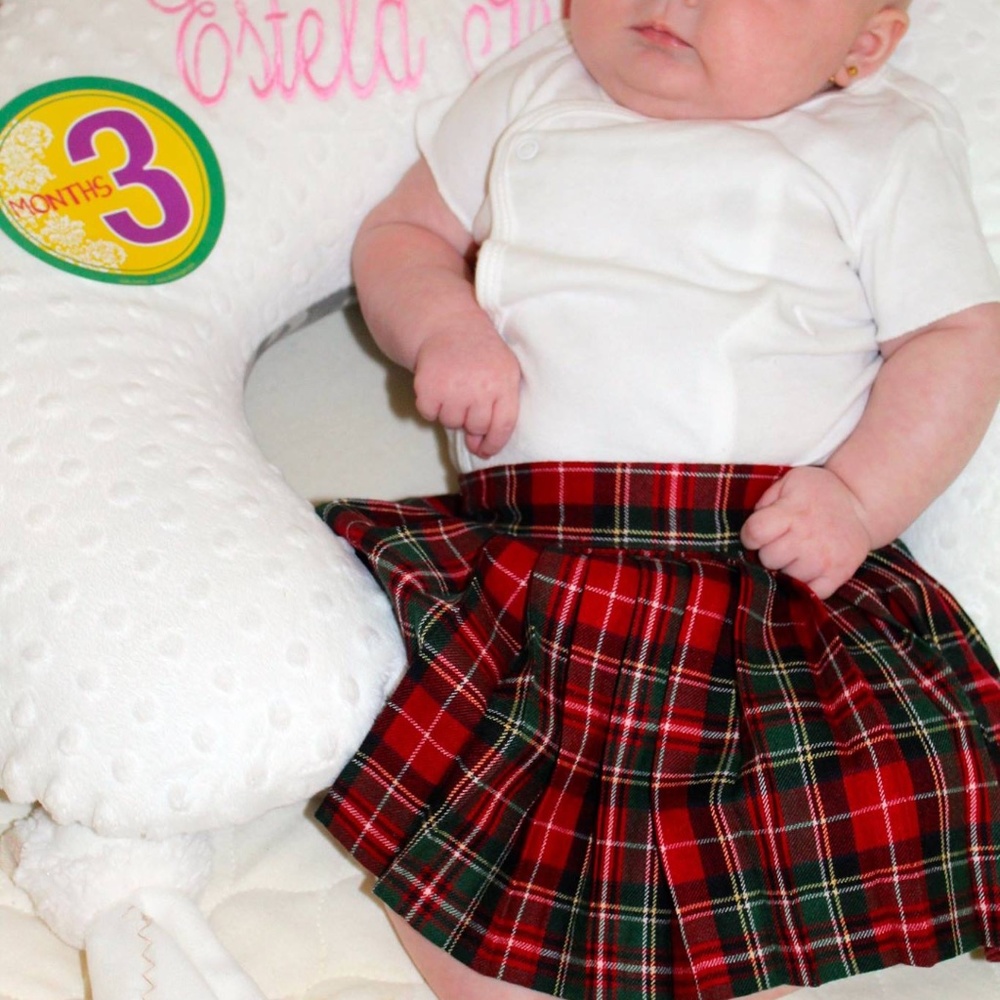 Red Wool Plaid Tartan Pleated Skirt